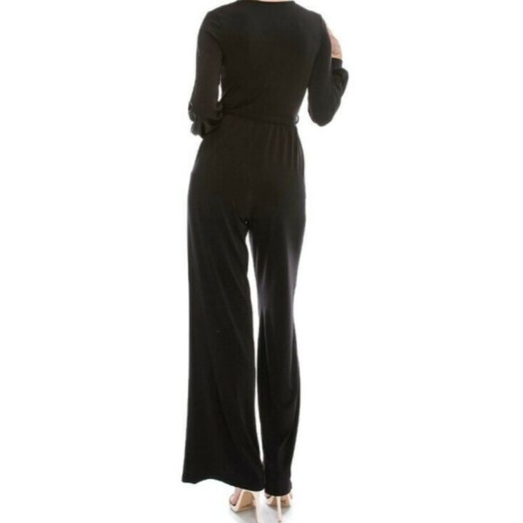 Janette Fashion Black Bell Long Sleeve V-neck Jumpsuit - Picture 2 of 3